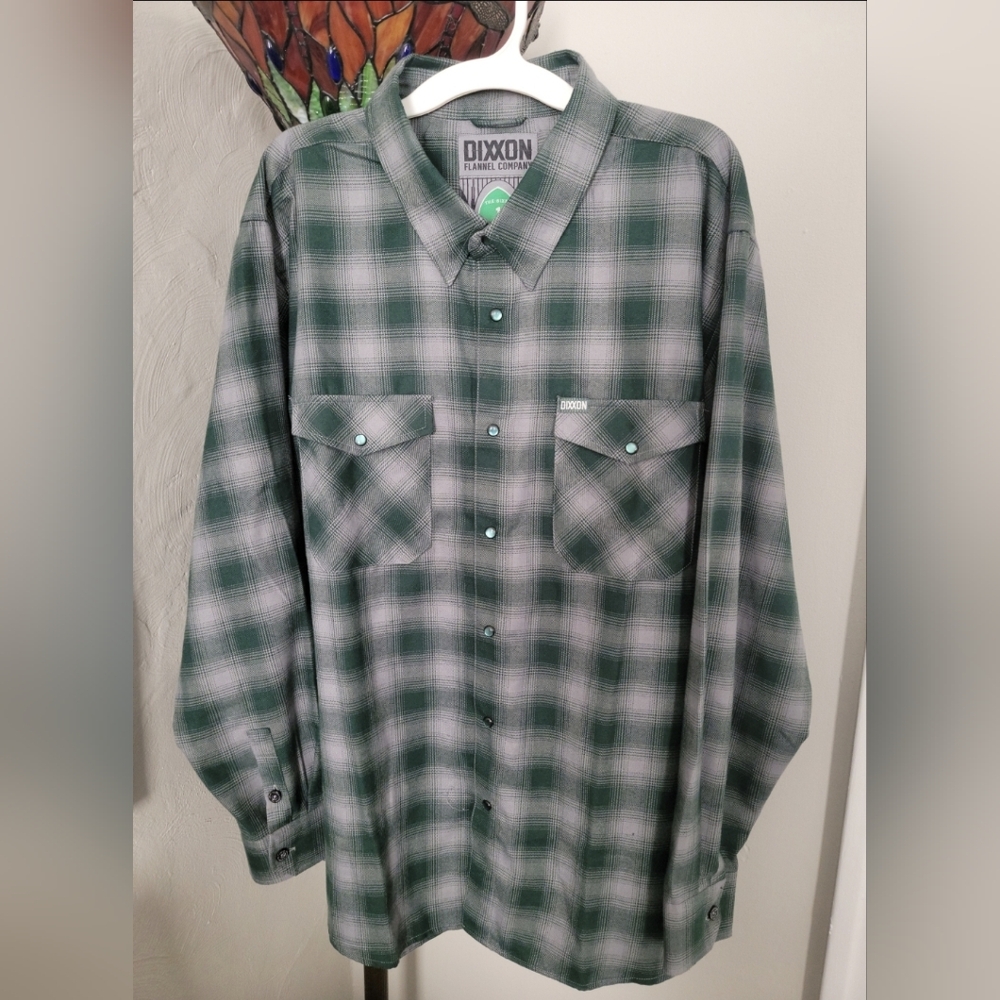 Dixxon Flannel The Bixby 1 Mens Gray Green Plaid Flannel Mens Sz 3XL Pearl Snap